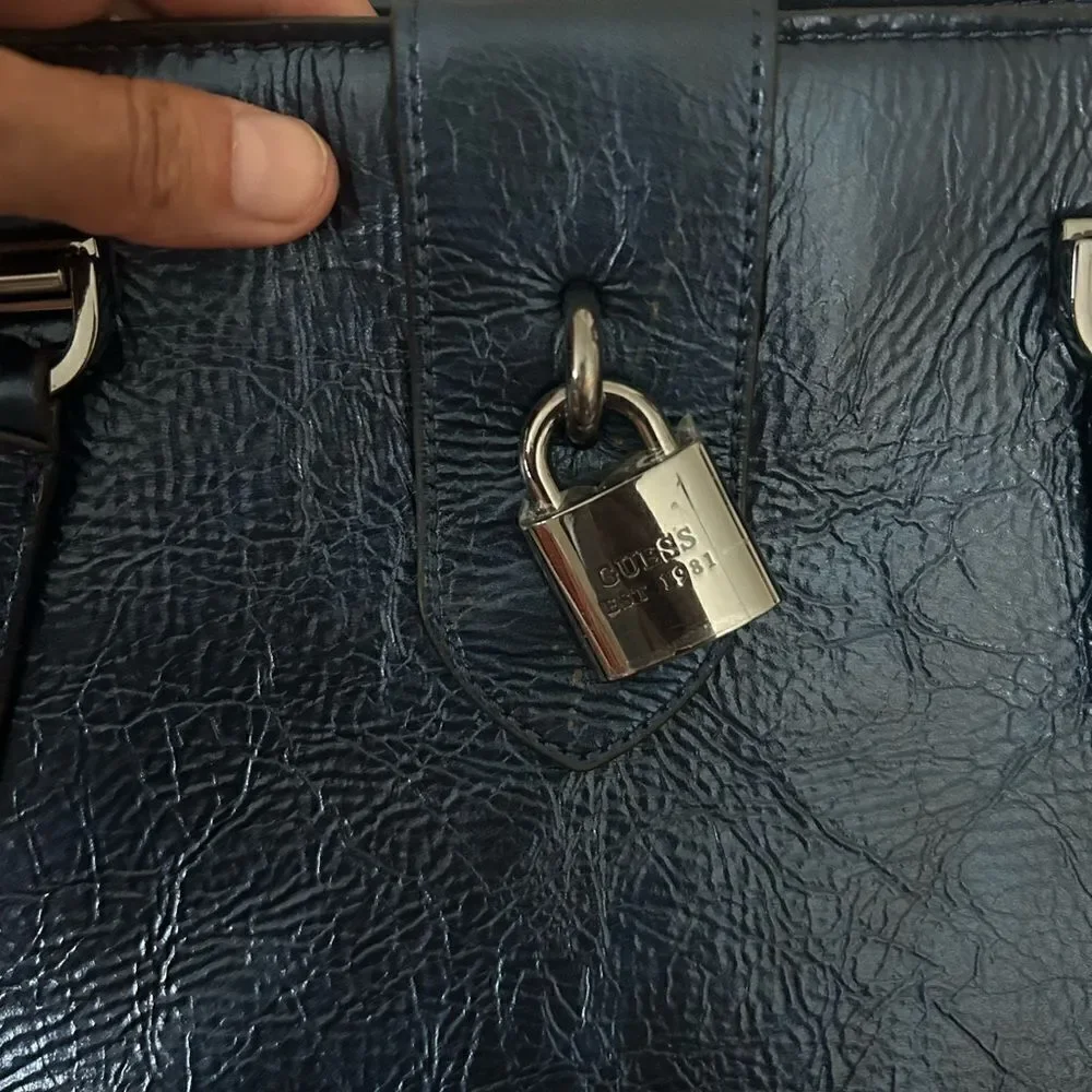 Guess vegan leather tote metallic blue